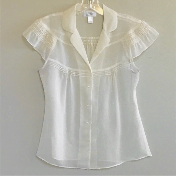 Ann Taylor Loft antique white chiffon blouse - Picture 1 of 10